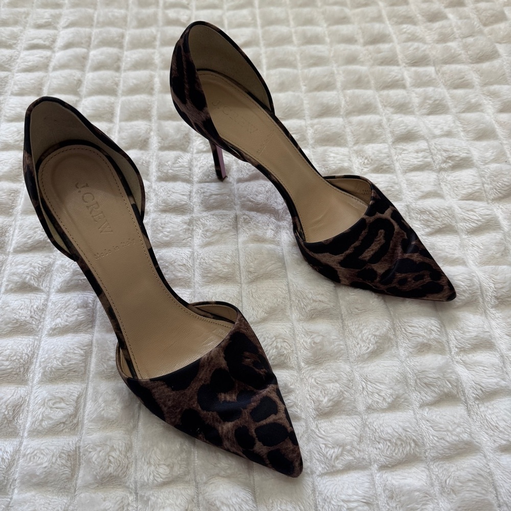 J Crew 8.5 Elsie D’Orsay Heels Pumps ~ Leopard Print Stiletto Modern Chic - Picture 4 of 10